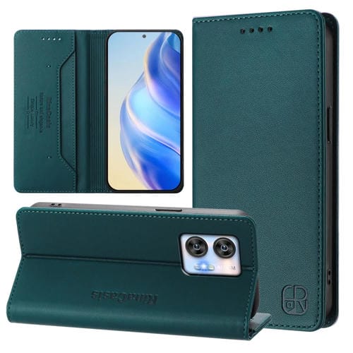 Funda de Cuero RFID con Doble Pliegue y Succión Magnética para Oukitel C35 Rc01 (Verde Oscuro)