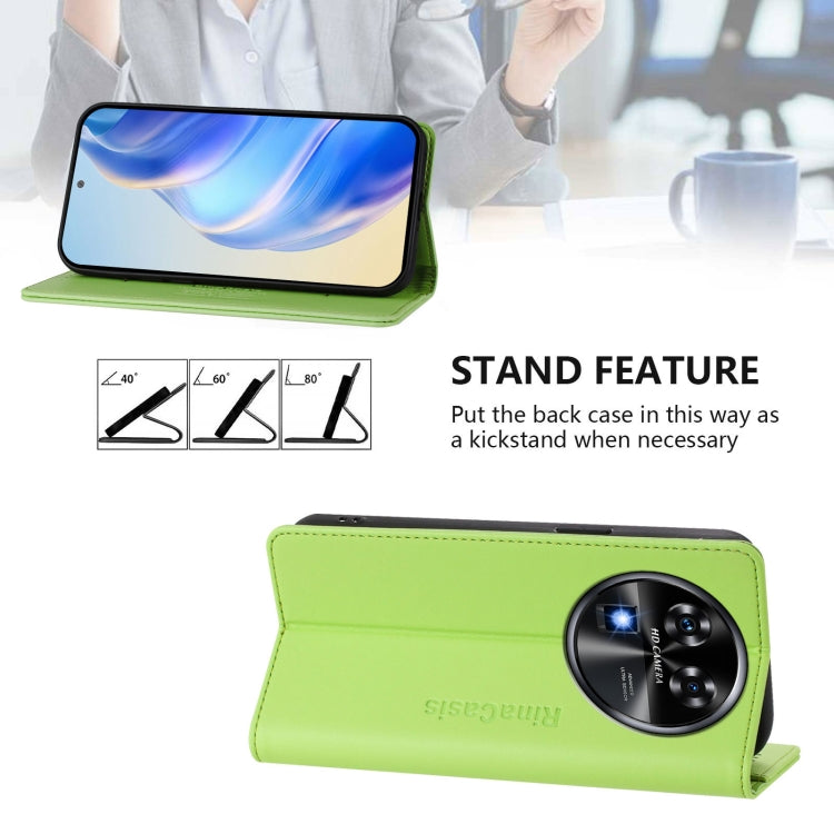 Funda de Cuero Rfid para Oukitel C37 Rc01 con Doble Pliegue y Succión Magnética (Verde Hierba)