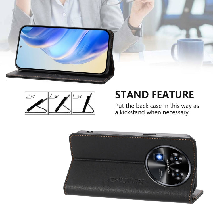 Funda de Cuero Rfid con Doble Pliegue y Succión Magnética para Oukitel C37 Rc01 (Negra)