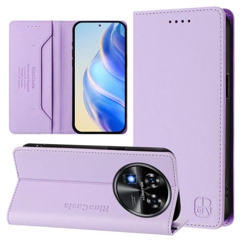 Funda de Cuero Rfid con Doble Pliegue y Succión Magnética para Oukitel C37 Rc01 (Morado Claro)