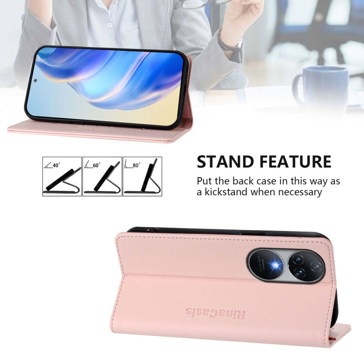Funda de Cuero RFID con Doble Pliegue y Succión Magnética para Oukitel C38 Rc01 (Rosa)