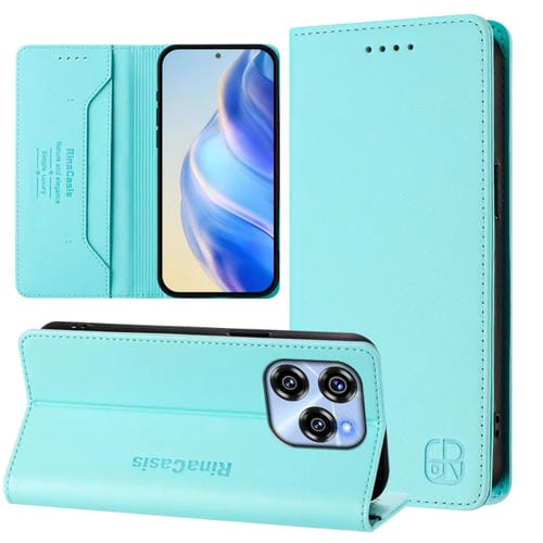 Funda de Cuero Rfid con Doble Pliegue y Succión Magnética para Oukitel C50 Rc01 (Verde Menta)