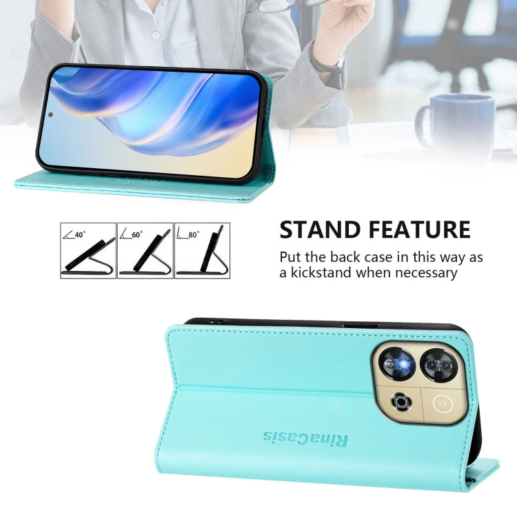 Funda de Cuero con Doble Pliegue y Succión Magnética Rfid para Oukitel C57/C57S/C57 Pro Rc01 (Verde Menta)
