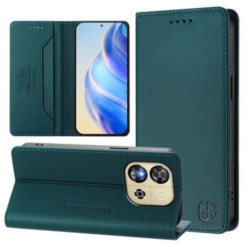 Funda de Cuero Oukitel C57 C57S C57 Pro Rc01 con Doble Pliegue y Succión Magnética (Verde Oscuro)