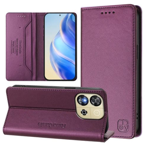 Funda de Cuero con Doble Pliegue y Succión Magnética Rfid para Oukitel C57 C57S C57 Pro Rc01 (Violeta)