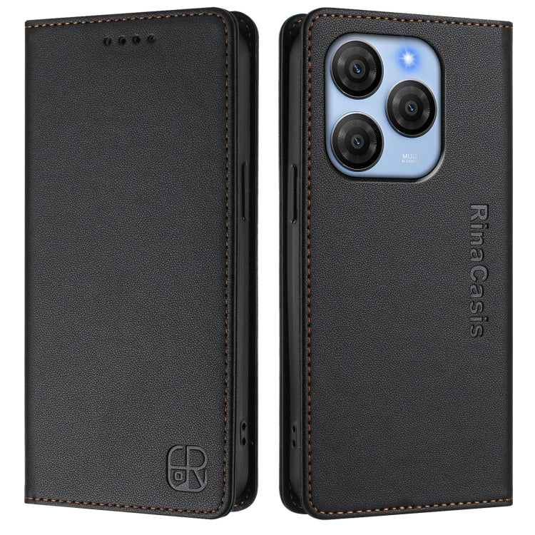 Funda de Cuero Rfid con Doble Pliegue y Succión Magnética para BlackView Shark 9 Rc01 (Negro)