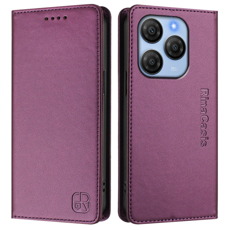 Funda de Cuero Rfid con Doble Pliegue y Succión Magnética para BlackView Shark 9 Rc01 (Violeta)