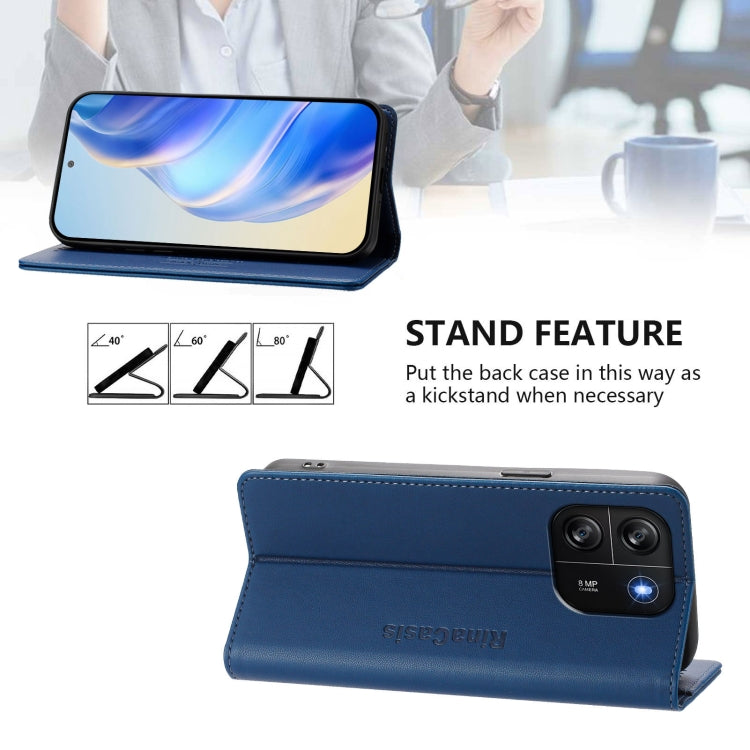 Funda de Cuero con Doble Pliegue y Succión Magnética RFID para BlackView Wave 6C Rc01 (Azul Oscuro)