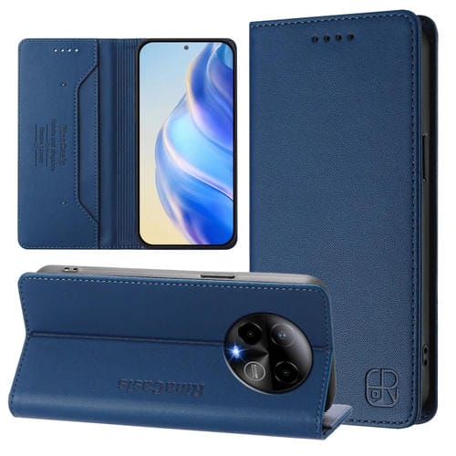 Funda de Cuero RFID Blu Bold K50 RC01 con Doble Pliegue y Succión Magnética (Azul Oscuro)