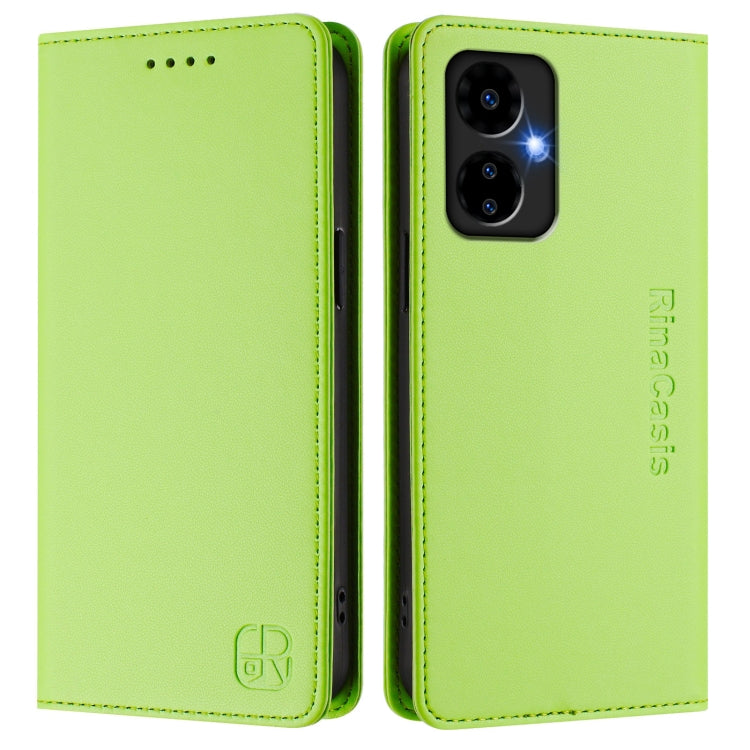 Funda de Cuero con Doble Pliegue y Succión Magnética para Boost Mobile Celero 5G 2024/3 Rc01 (Verde Hierba)