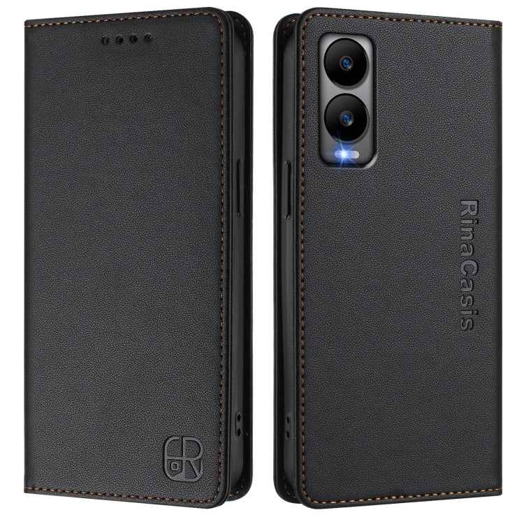 Funda de Cuero con Doble Pliegue y Succión Magnética RFID para Teléfono Cricket Debut S3 Rc01 (Negro)