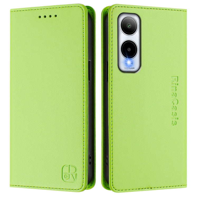 Funda de Cuero para Teléfono Cricket Icon 6 Rc01 con Doble Pliegue y Succión Magnética Rfid (Verde Hierba)