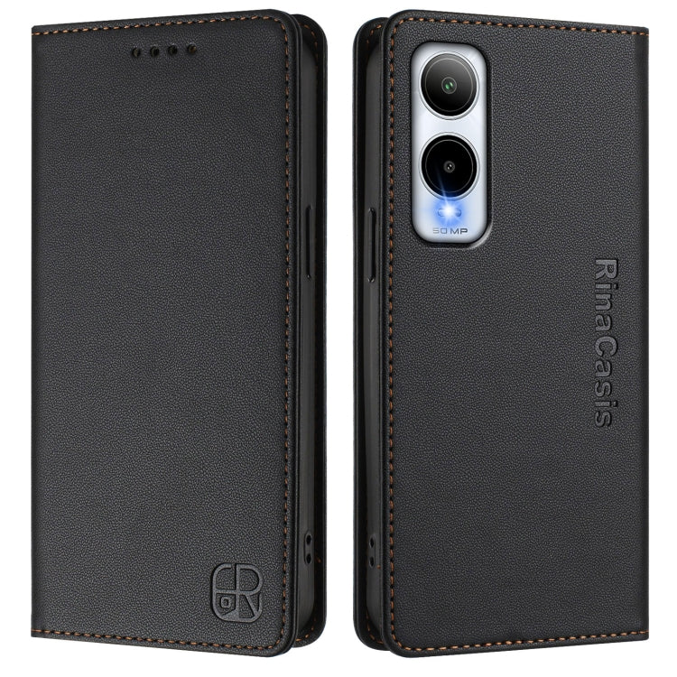Funda de Cuero Rfid con Doble Pliegue y Succión Magnética para Cricket Icon 6 Rc01 (Negra)