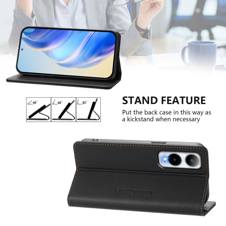 Funda de Cuero Rfid con Doble Pliegue y Succión Magnética para Cricket Icon 6 Rc01 (Negra)