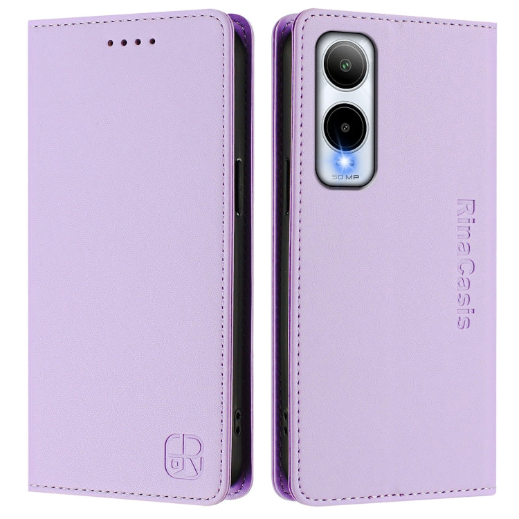 Funda de Cuero Rfid para Cricket Icon 6 Rc01 con Doble Pliegue y Succión Magnética (Morado Claro)