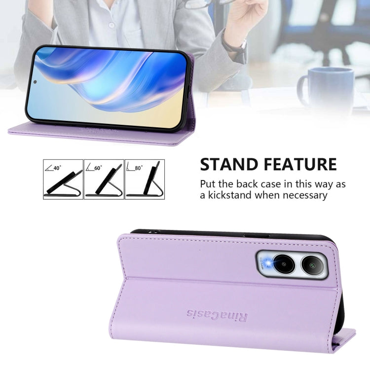 Funda de Cuero Rfid para Cricket Icon 6 Rc01 con Doble Pliegue y Succión Magnética (Morado Claro)