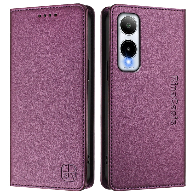 Funda de Cuero Rfid con Doble Pliegue y Succión Magnética para Cricket Icon 6 Rc01 (Violeta)