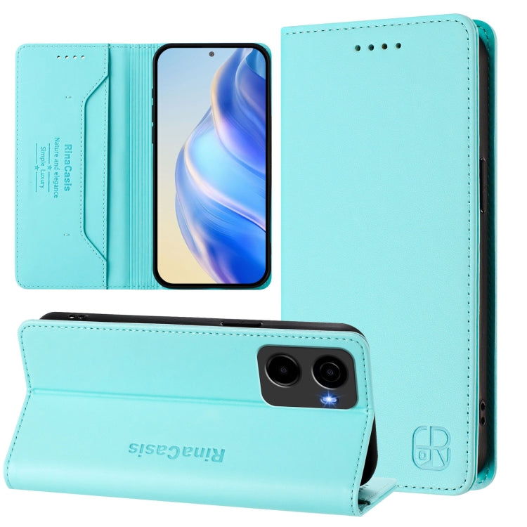 Funda de Cuero con Doble Pliegue y Succión Magnética Rfid para Cricket Magic 2 y At&T Propel 2 5G Rc01 (Verde Menta)