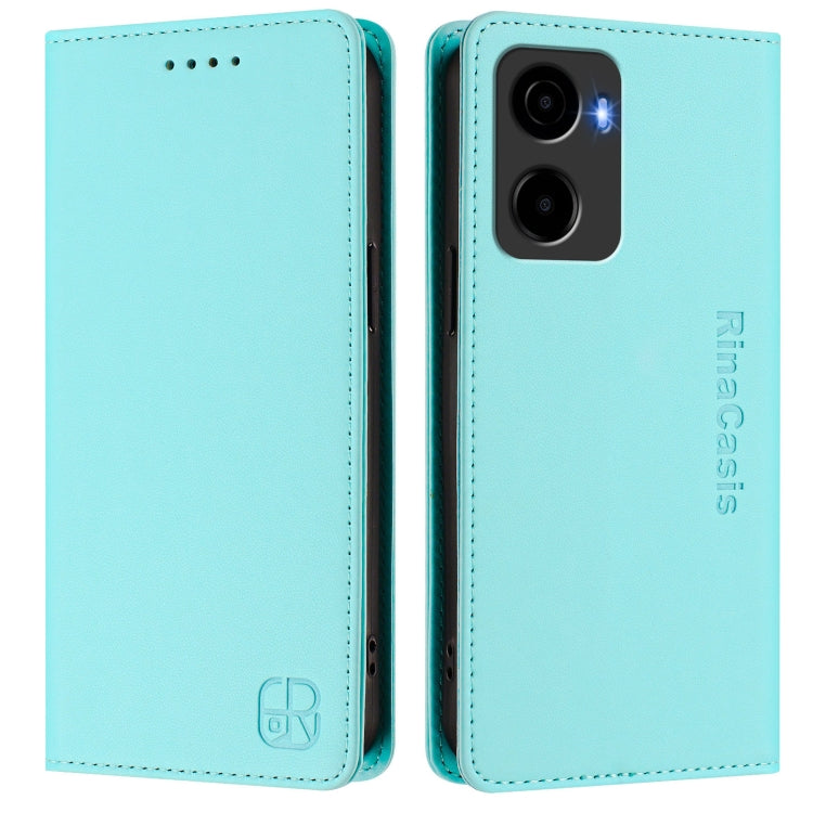 Funda de Cuero con Doble Pliegue y Succión Magnética Rfid para Cricket Magic 2 y At&T Propel 2 5G Rc01 (Verde Menta)