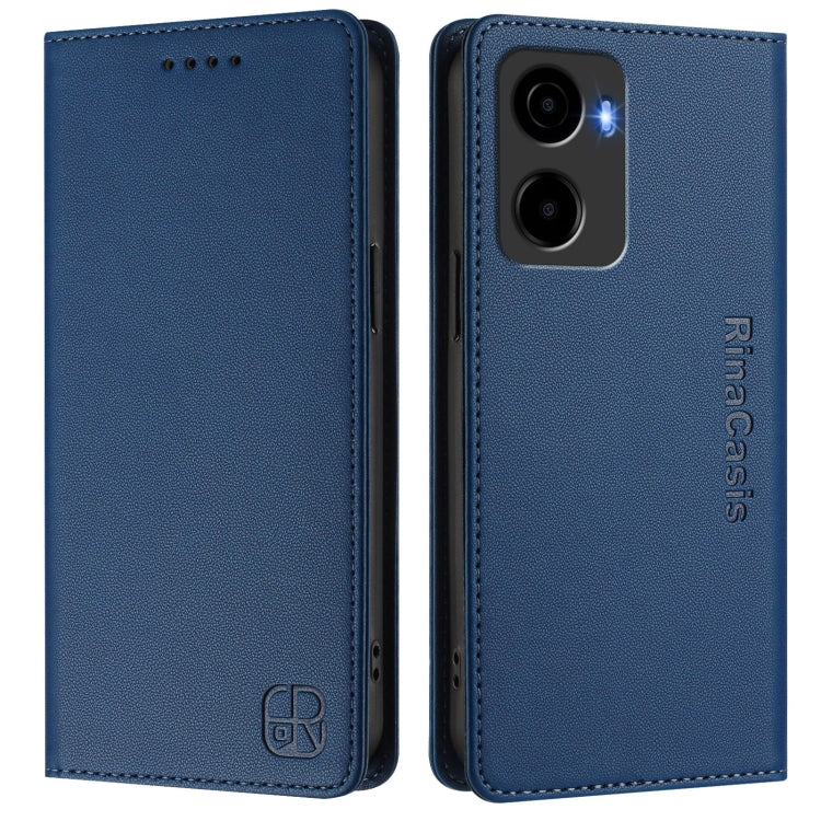 Funda de Cuero con Doble Pliegue y Succión Magnética Rfid para Cricket Magic 2 / At&T Propel 2 5G Rc01 (Azul Oscuro)