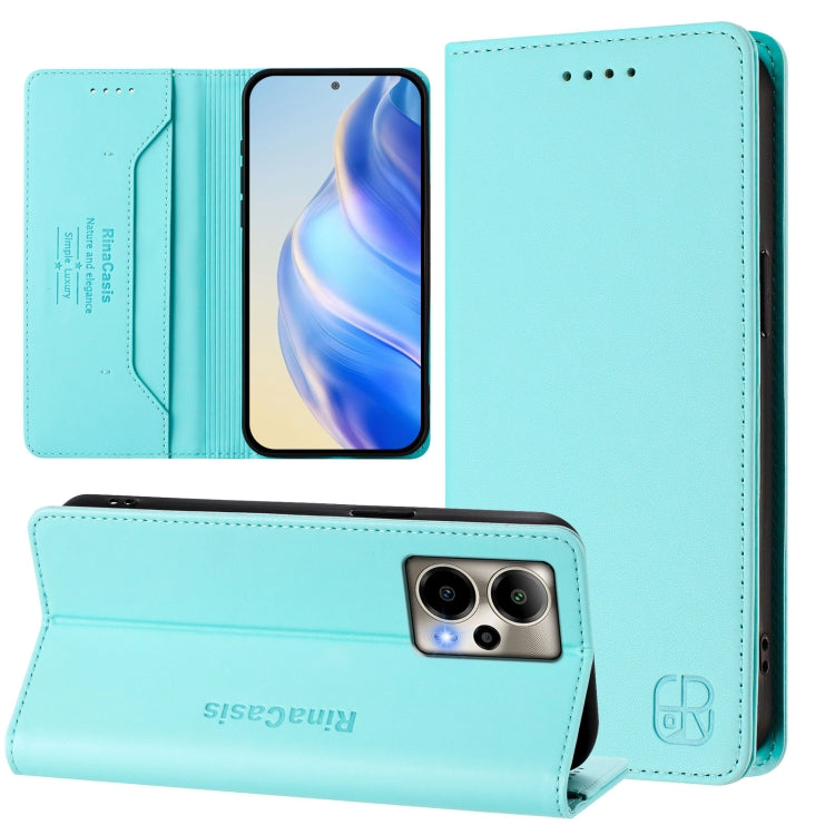 Funda de Cuero Rfid para Cricket Outlast 5G 2024 Rc01 con Doble Pliegue y Succión Magnética (Verde Menta)