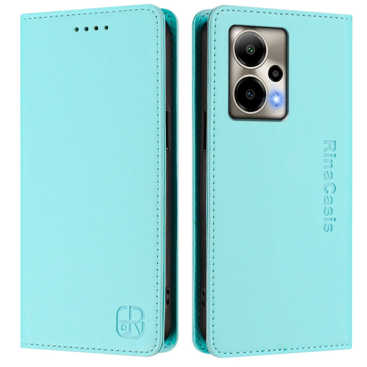Funda de Cuero Rfid para Cricket Outlast 5G 2024 Rc01 con Doble Pliegue y Succión Magnética (Verde Menta)
