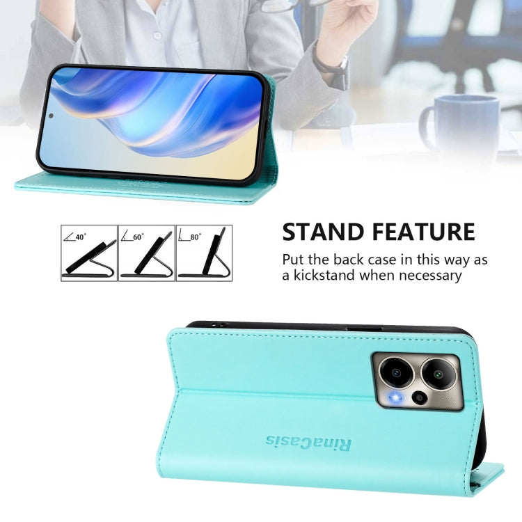 Funda de Cuero Rfid para Cricket Outlast 5G 2024 Rc01 con Doble Pliegue y Succión Magnética (Verde Menta)