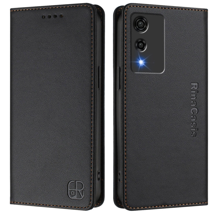 Funda de Cuero Rfid para Cubot A10 Rc01 con Doble Pliegue y Succión Magnética (Negro)