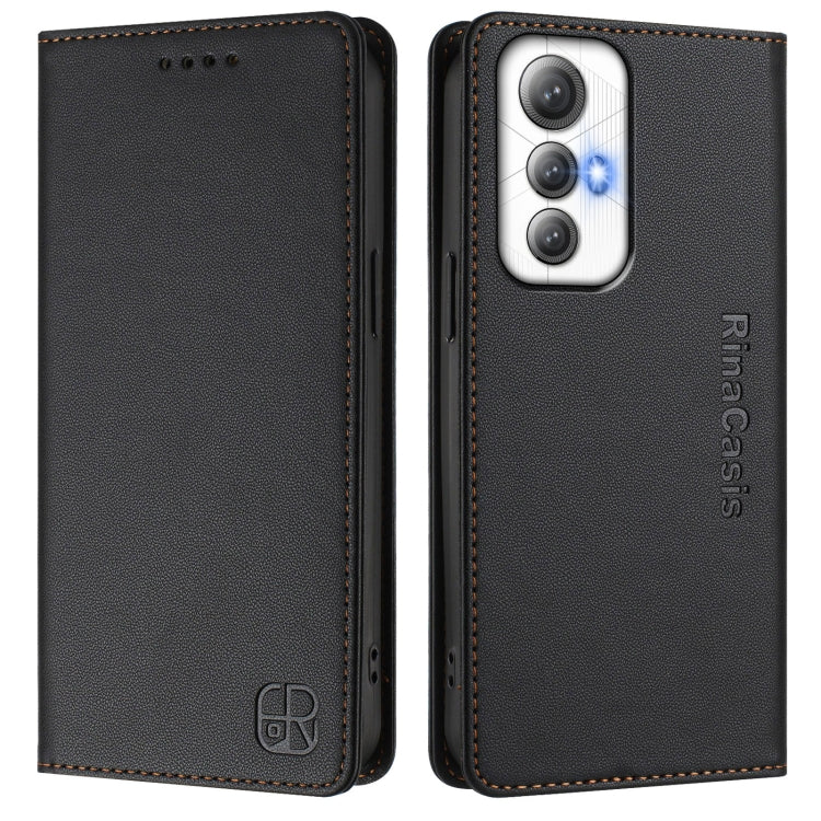 Funda de Cuero Rfid para Cubot Max 5 Rc01 con Doble Pliegue y Succión Magnética (Negro)