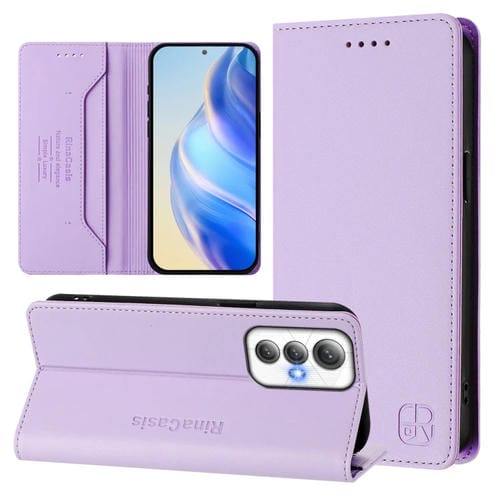Funda de Cuero para Cubot Max 5 Rc01 con Doble Pliegue y Succión Magnética Rfid (Morado Claro)