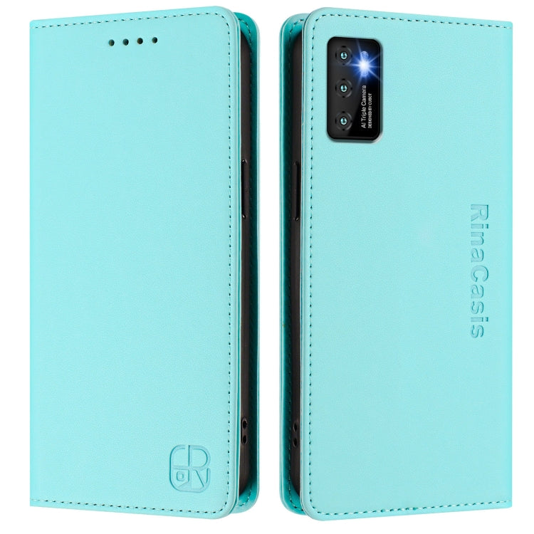 Funda de Cuero Rfid para Cubot P50 Rc01 con Doble Pliegue y Succión Magnética (Verde Menta)