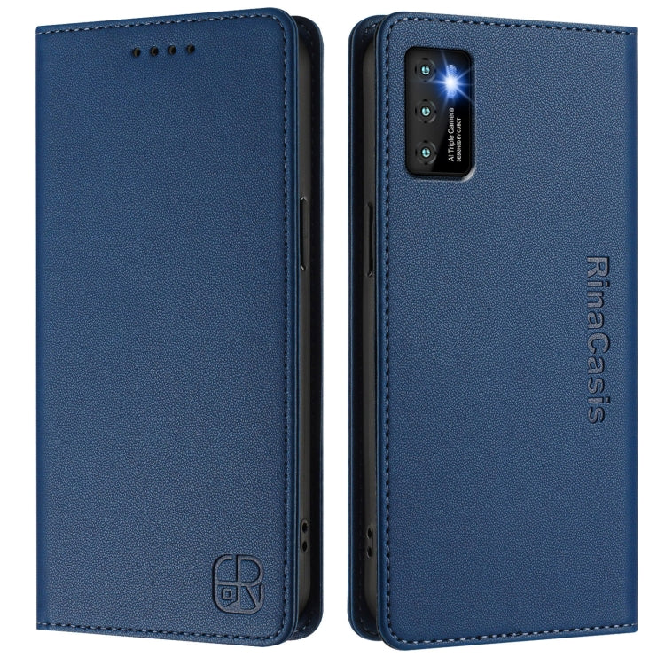 Funda de Cuero Cubot P50 Rc01 Doble Pliegue Succión Magnética Rfid (Azul Oscuro)