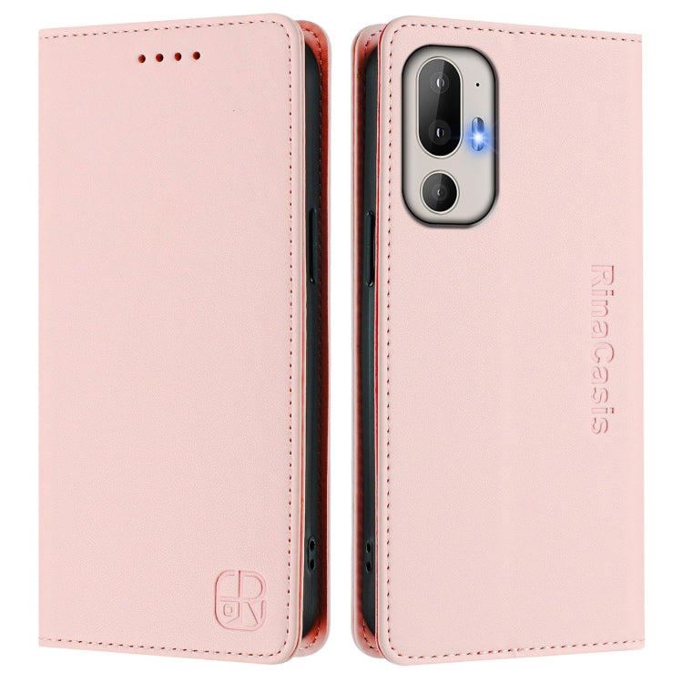 Funda de Cuero Rfid para HTC U24 Pro Rc01 con Doble Pliegue y Succión Magnética (Rosa)