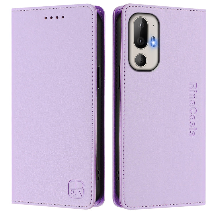 Funda de Cuero Rfid para HTC U24 Pro Rc01 con Succión Magnética y Doble Pliegue (Morado Claro)