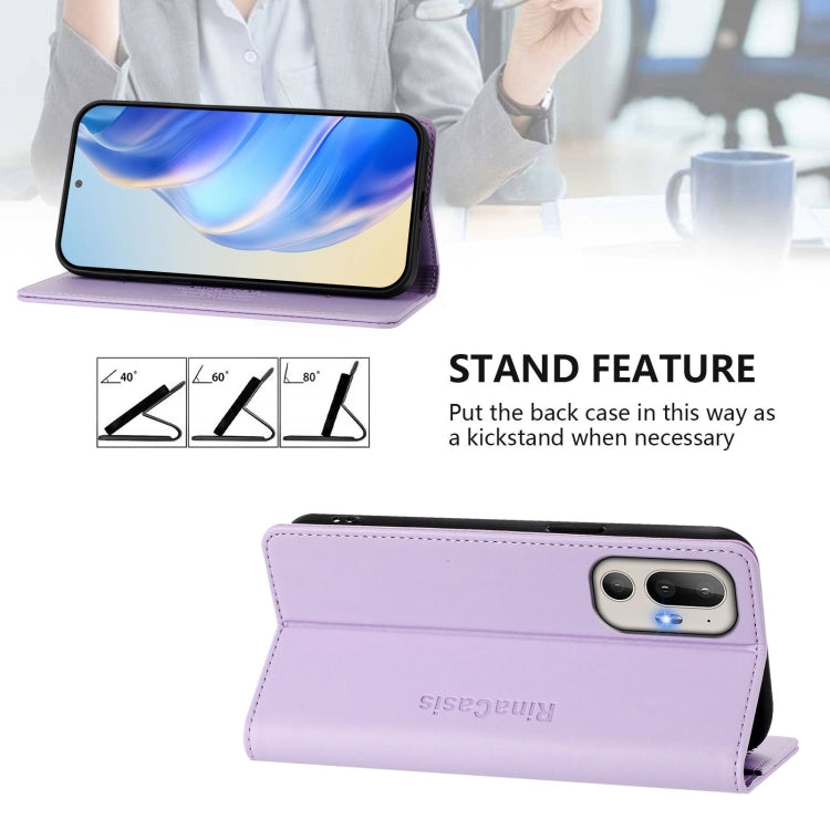 Funda de Cuero Rfid para HTC U24 Pro Rc01 con Succión Magnética y Doble Pliegue (Morado Claro)