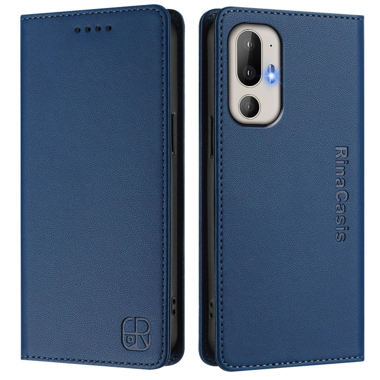 Funda de Cuero Rfid HTC U24 Pro Rc01 con Doble Pliegue y Succión Magnética (Azul Oscuro)