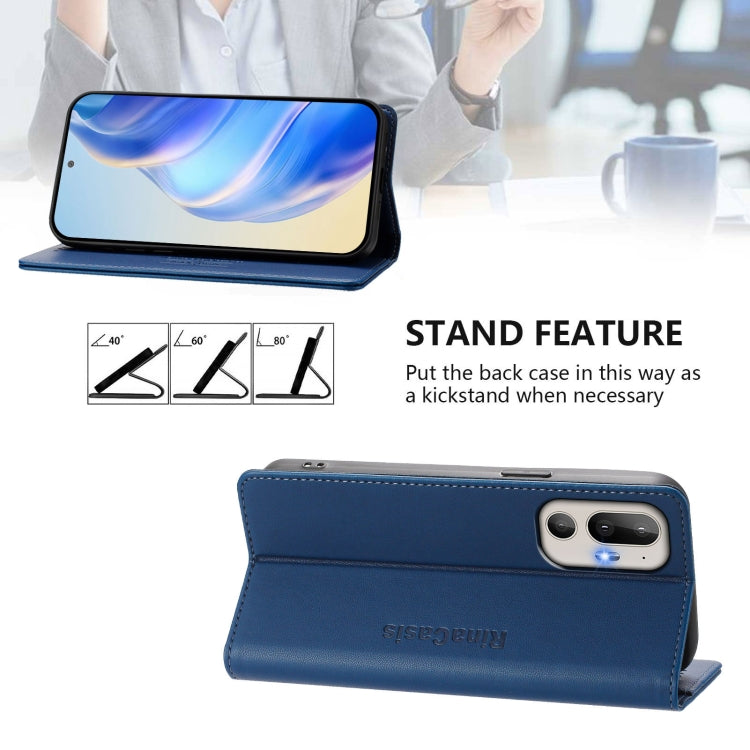 Funda de Cuero Rfid HTC U24 Pro Rc01 con Doble Pliegue y Succión Magnética (Azul Oscuro)