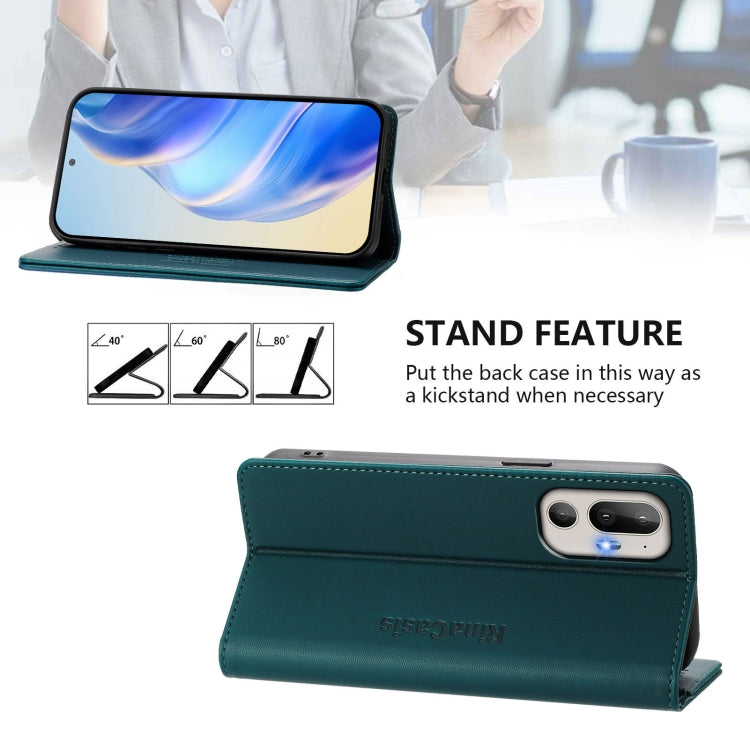 Funda de Cuero Rfid con Succión Magnética y Doble Pliegue para HTC U24 Pro Rc01 (Verde Oscuro)