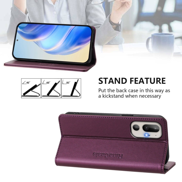 Funda de Cuero Rfid para HTC U24 Pro Rc01 con Doble Pliegue y Succión Magnética (Violeta)