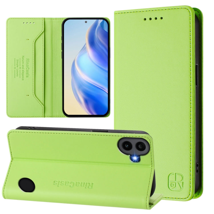 Estuche de Cuero For Nothing cmf Phone 1 Rc01 Doble Pliegue Succión Magnética Rfid (Verde Hierba)