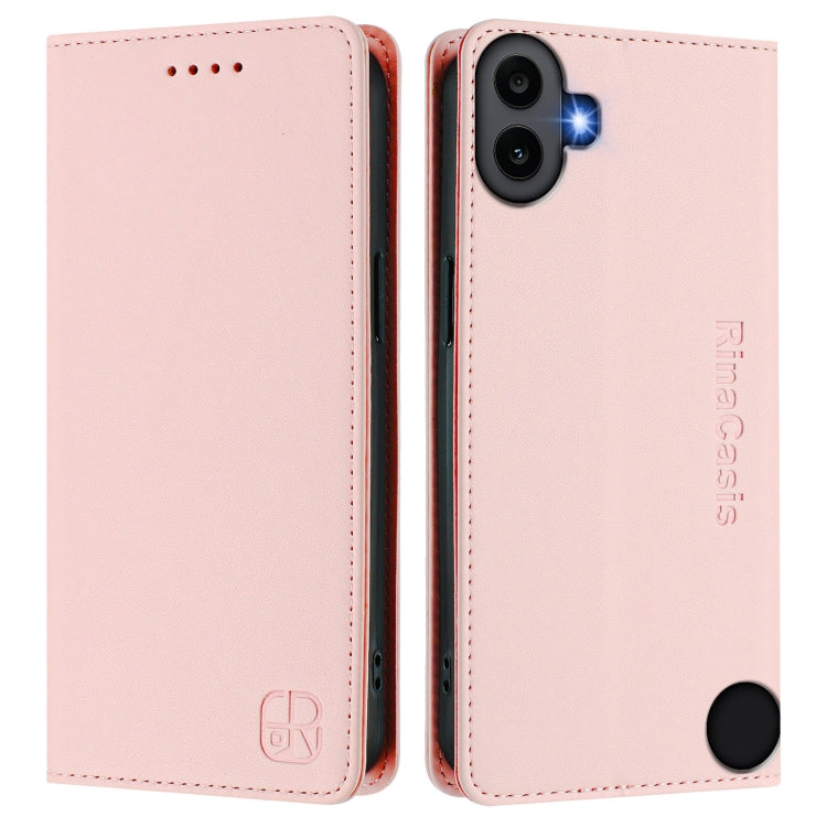 Estuche de Cuero For Nothing cmf Phone 1 Rc01 con Doble Pliegue y Succión Magnética RFID (Rosa)