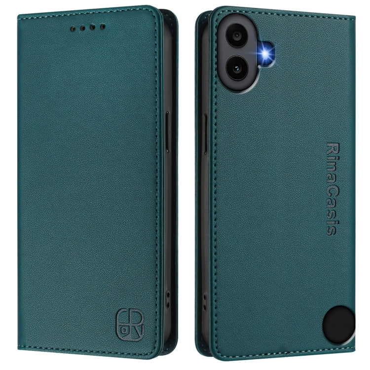 Estuche de Cuero For Nothing cmf Phone 1 Rc01 con Doble Pliegue y Succión Magnética (Verde Oscuro)