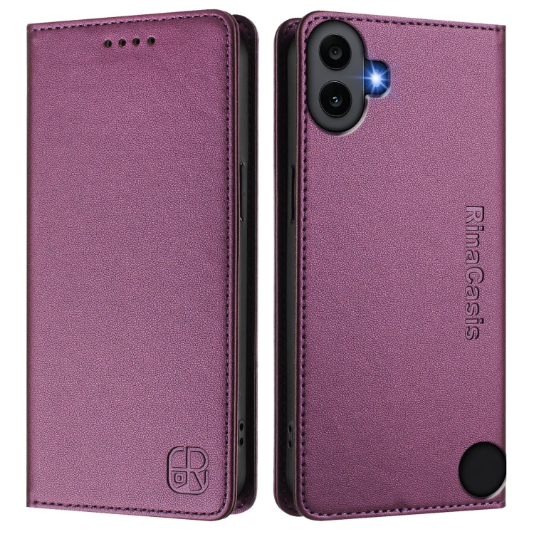 Estuche de Cuero Rfid For Nothing cmf Phone 1 Rc01 con Succión Magnética y Doble Pliegue (Violeta)