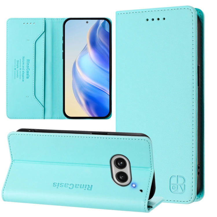 Estuche de Cuero Rfid con Doble Pliegue y Succión Magnética para Nothing Phone 2A Rc01 (Verde Menta)