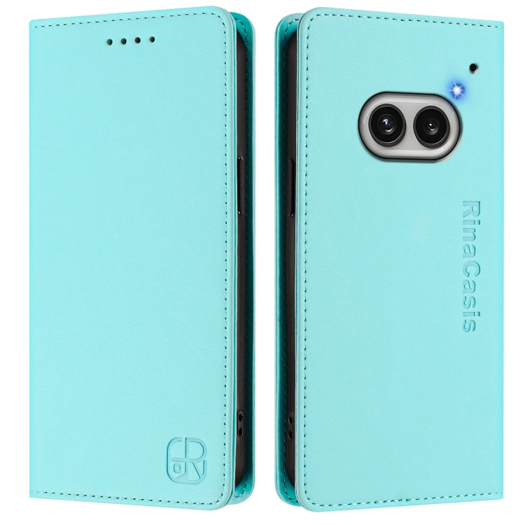 Estuche de Cuero Rfid con Doble Pliegue y Succión Magnética para Nothing Phone 2A Rc01 (Verde Menta)