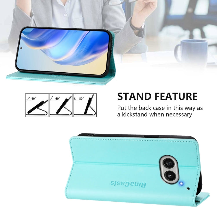 Estuche de Cuero Rfid con Doble Pliegue y Succión Magnética para Nothing Phone 2A Rc01 (Verde Menta)