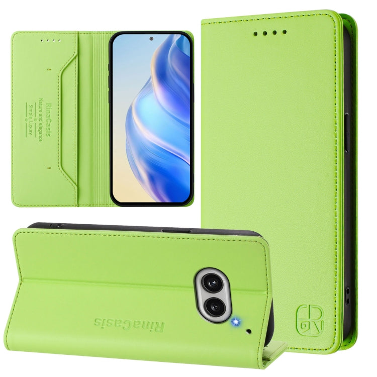 Estuche de Cuero Rfid para Nothing Phone 2A Rc01 con Doble Pliegue y Succión Magnética (Verde Hierba)