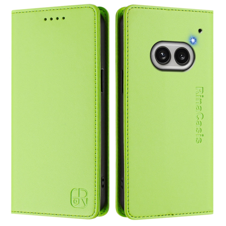 Estuche de Cuero Rfid para Nothing Phone 2A Rc01 con Doble Pliegue y Succión Magnética (Verde Hierba)