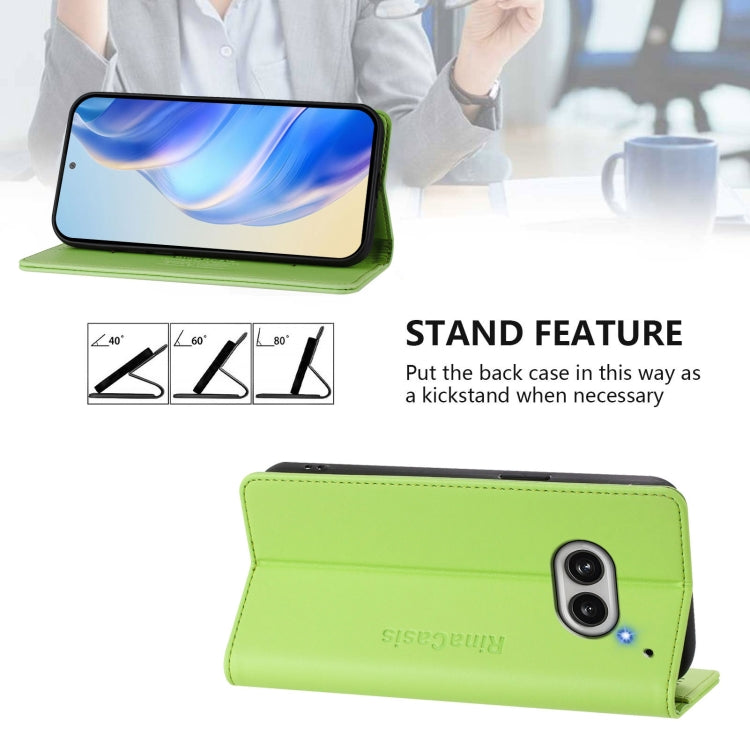 Estuche de Cuero Rfid para Nothing Phone 2A Rc01 con Doble Pliegue y Succión Magnética (Verde Hierba)