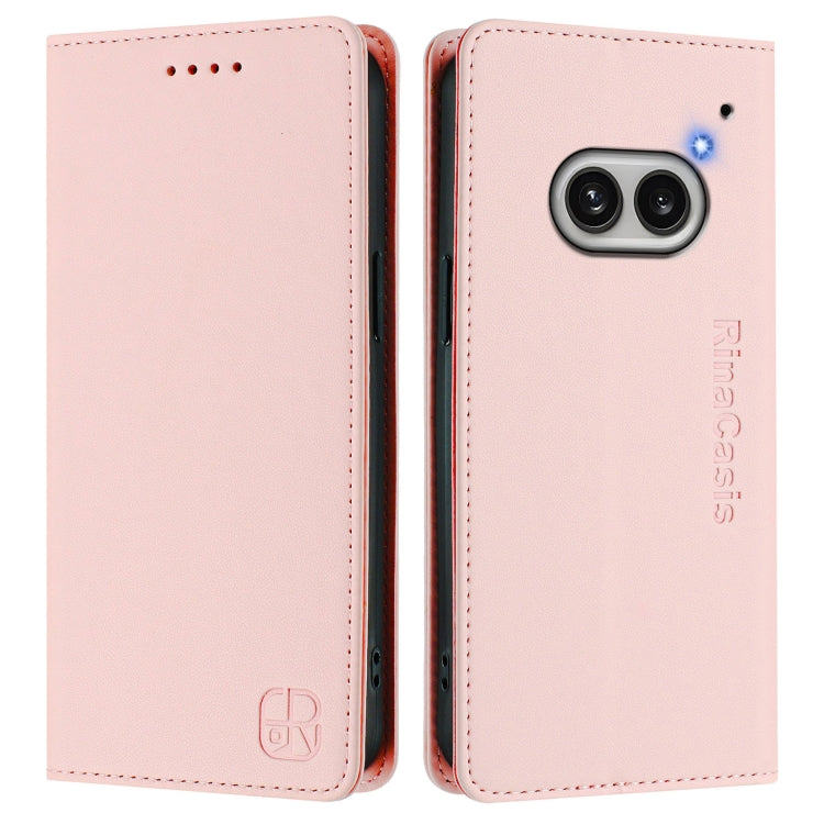 Estuche Cuero Rfid Doble Pliegue Succión Magnética para Nothing Phone 2A Rc01 (Rosa)